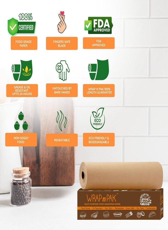 لفة ورق تغليف الطعام من WRAP n PAK | 11 × 20 + 5 أمتار | مُختَبَر معمليًا | مقاوم للزيت وغير قابل للترطيب | ورق لتغليف الروتي والشاباتي والبرجر والبيتزا والساندويتشات | ورق زبدة (بني سادة - عبوة واحدة) - Image 2